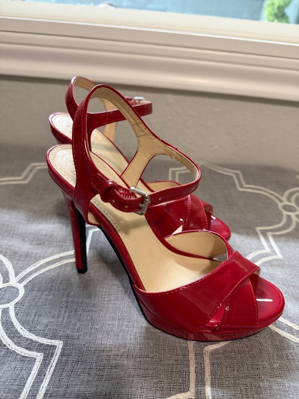 Guess Red Patent Peep-Toe High Heel Sandals - Women - Picture 5 of 5